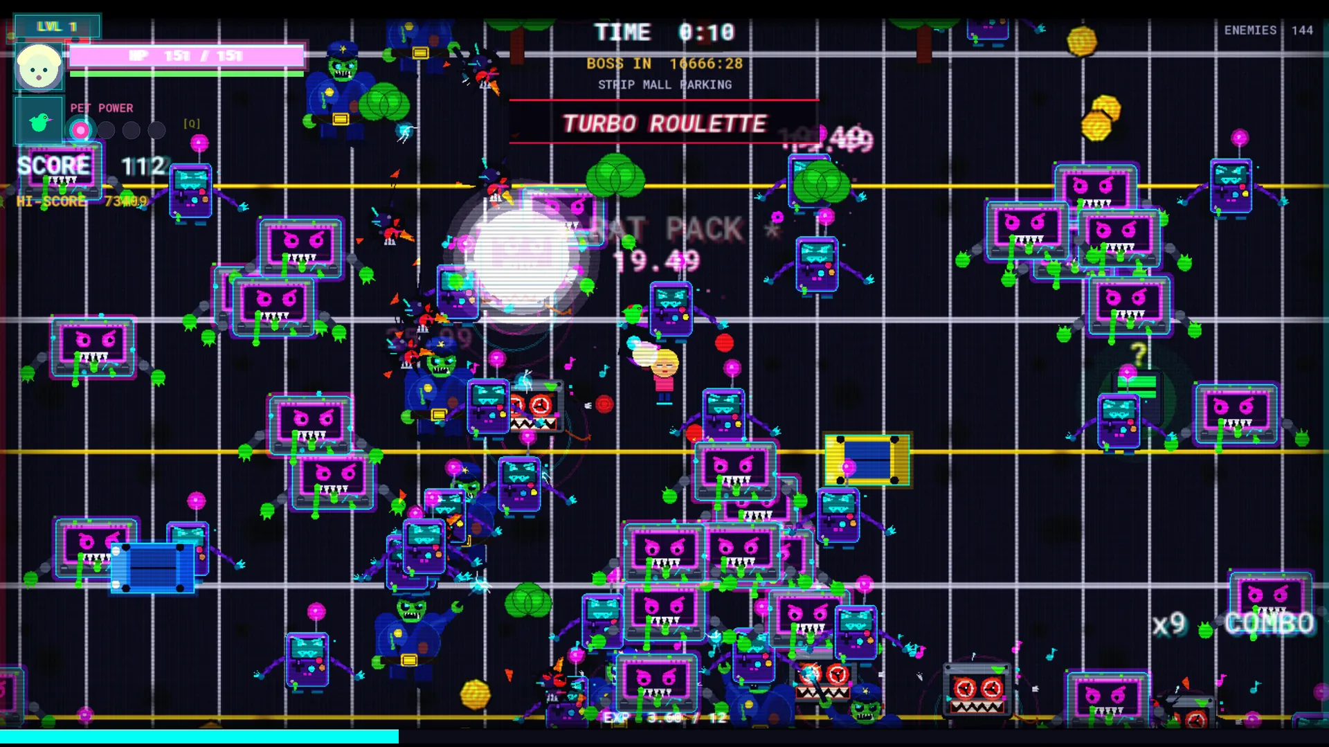 Turbo Roulette — 144-enemy swarm