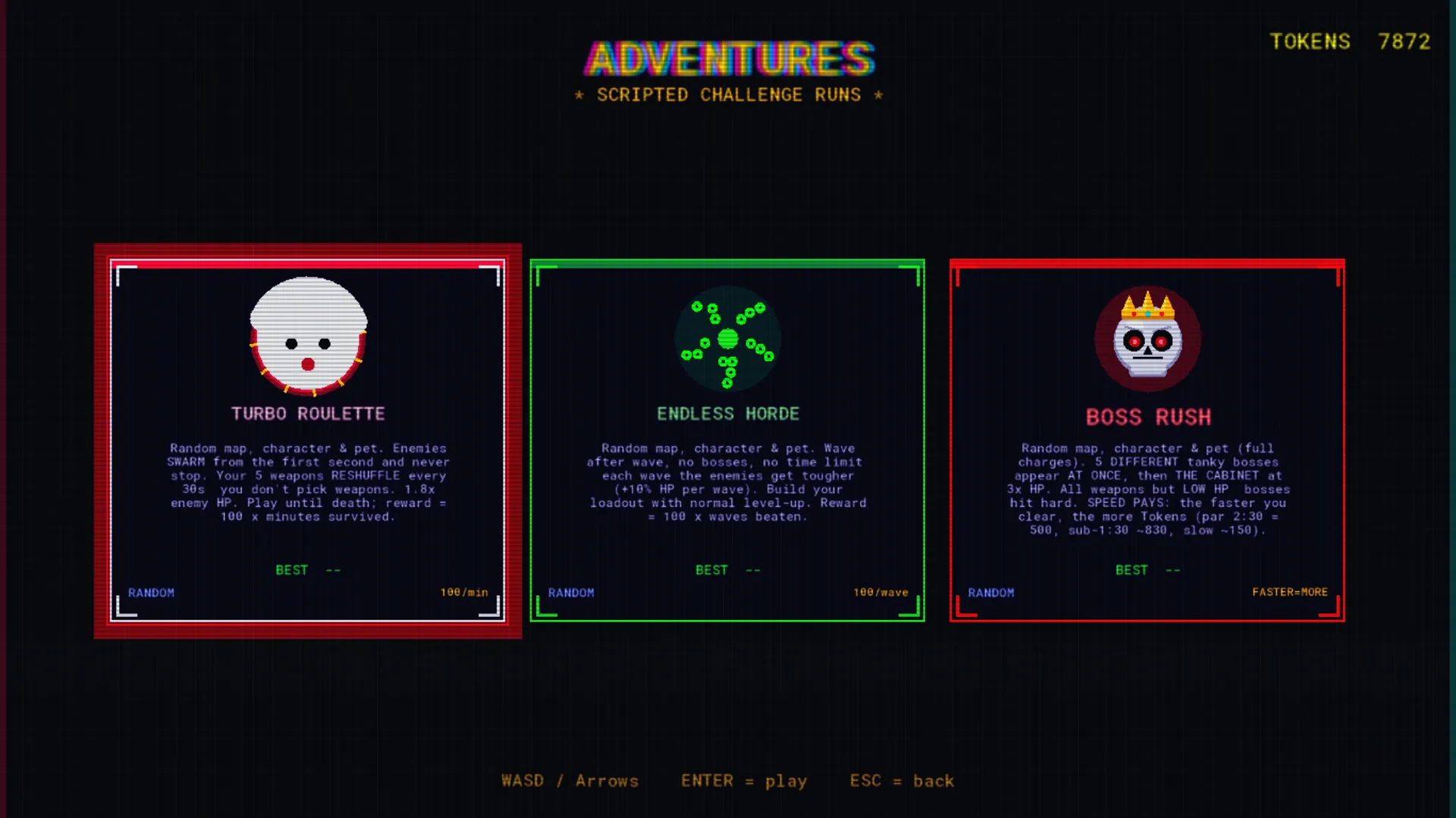 Adventures — 3 scripted challenge runs